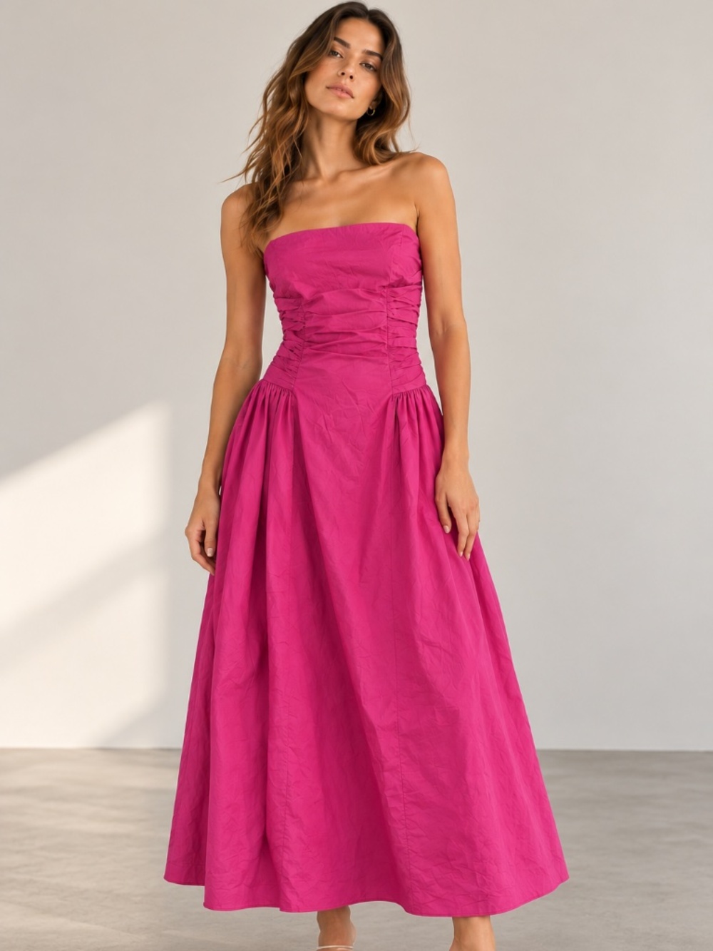 NWOT Mango Pink Strapless Ruched Midi/Maxi Dress